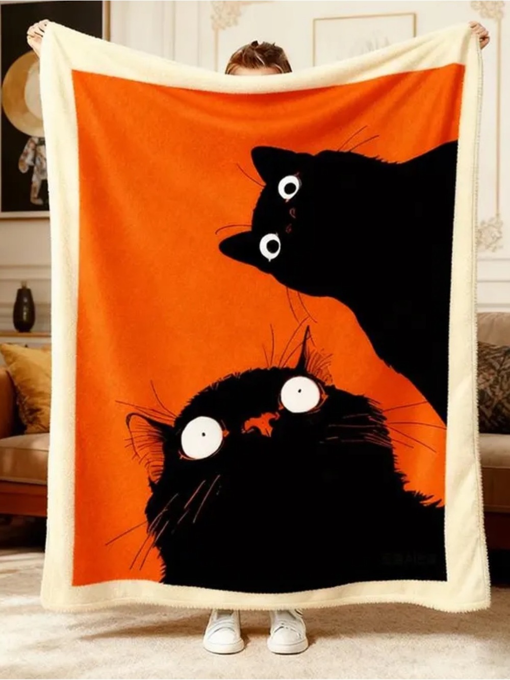 Plush Orange & Black Cat Throw Blanket - Cute Feline Design